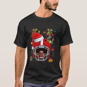 Funny Football Helmet Reindeer Santa Hat Christmas T-Shirt