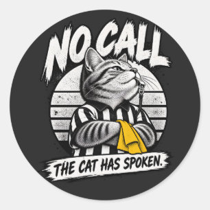 Funny Football Referee Cat Yellow Flag Vintage Art Classic Round Sticker