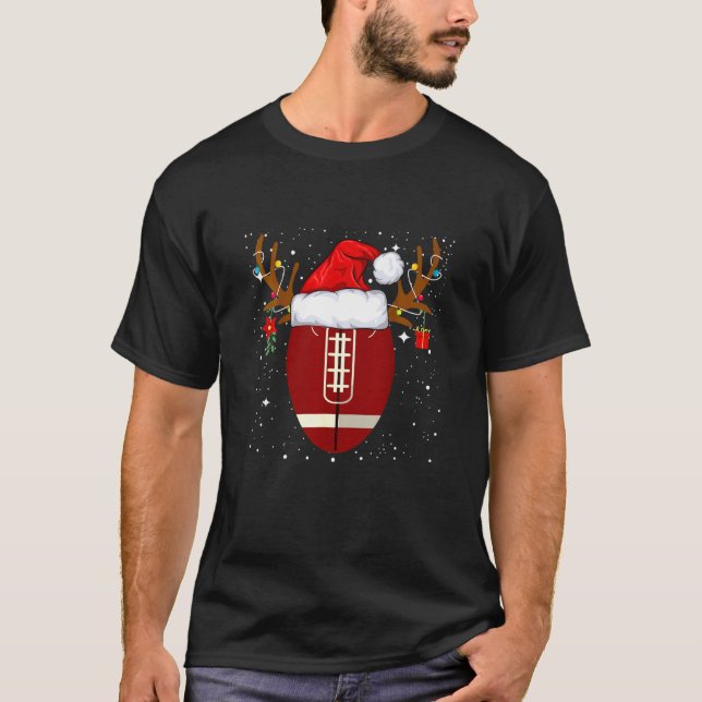 Funny Football Reindeer Holiday  Santa Christmas H T-Shirt (Front)