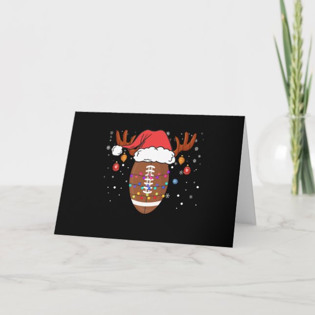 Funny Football Reindeer Santa Hat Christmas Card (Front)