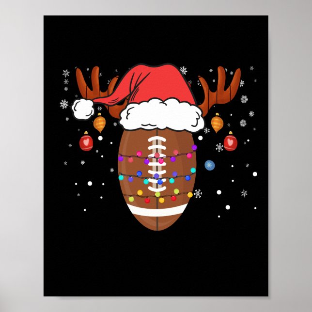 Funny Football Reindeer Santa Hat Christmas Poster (Front)