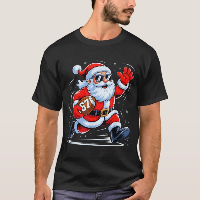 Funny Football Santa 67 Christmas Xmas Holiday Boy T-Shirt (Front)