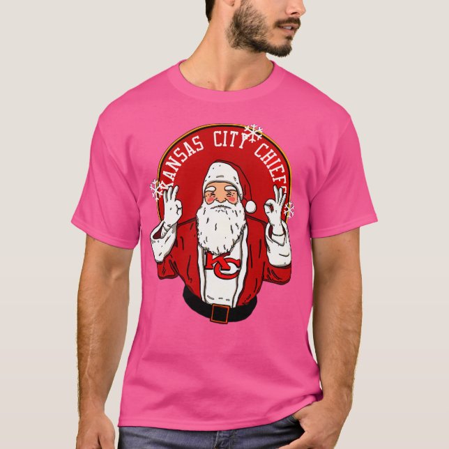 Funny Football Santa Claus Loves Kansas City Chief T-Shirt (Front)