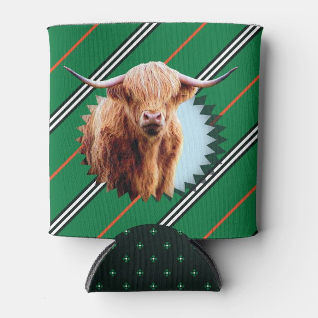 Funny for Him Bull Humour Modern Green Black Can Cooler (Front)