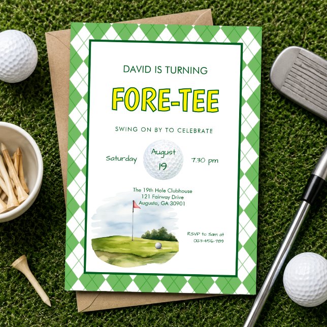 Funny Fore-tee Golf 40th Birthday  Invitation (Fore-tee funny 40th birthday golf themed invitation
)