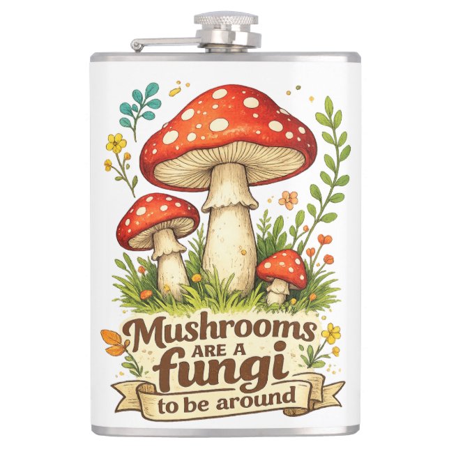 Funny forest mushrooms gift for foragers hip flask (Front)
