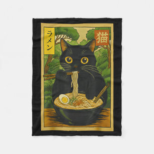 Funny Forest Ramen Cat Japanese Noodle Kitten Fleece Blanket