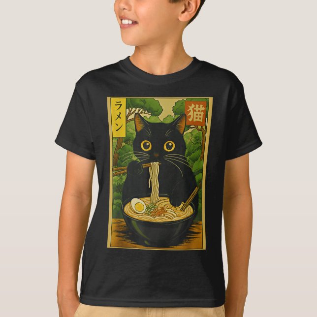 Funny Forest Ramen Cat Japanese Noodle Kitten  T-Shirt (Front)