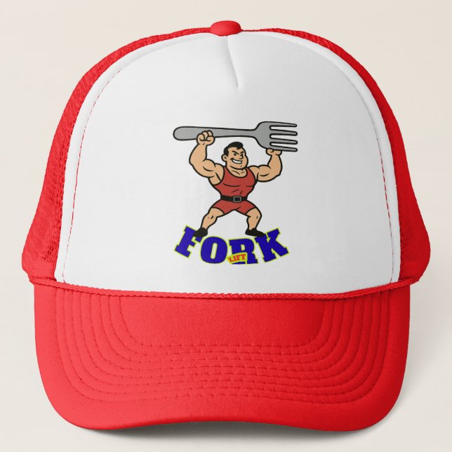 Funny Forklift Strongman Design Trucker Hat (Front)