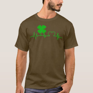 Funny Four Leaf Clover Shamrock Heartbeat St T-Shirt