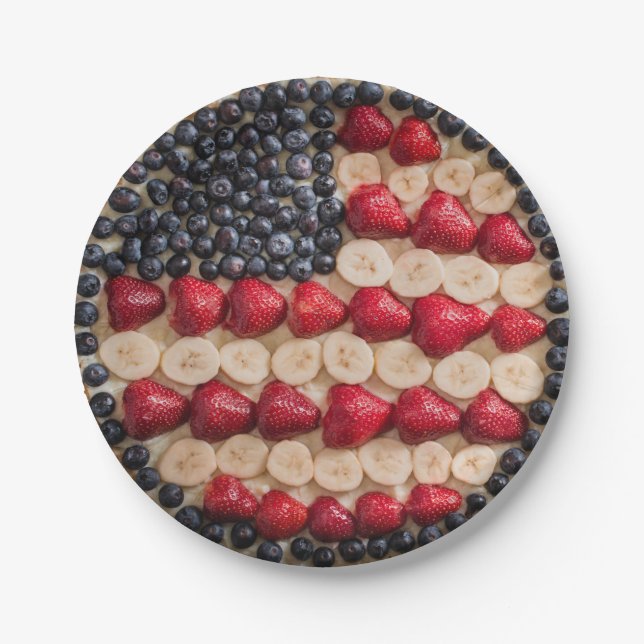 Funny Fourth of July American USA Flag Faux Fruit Paper Plate (Front)