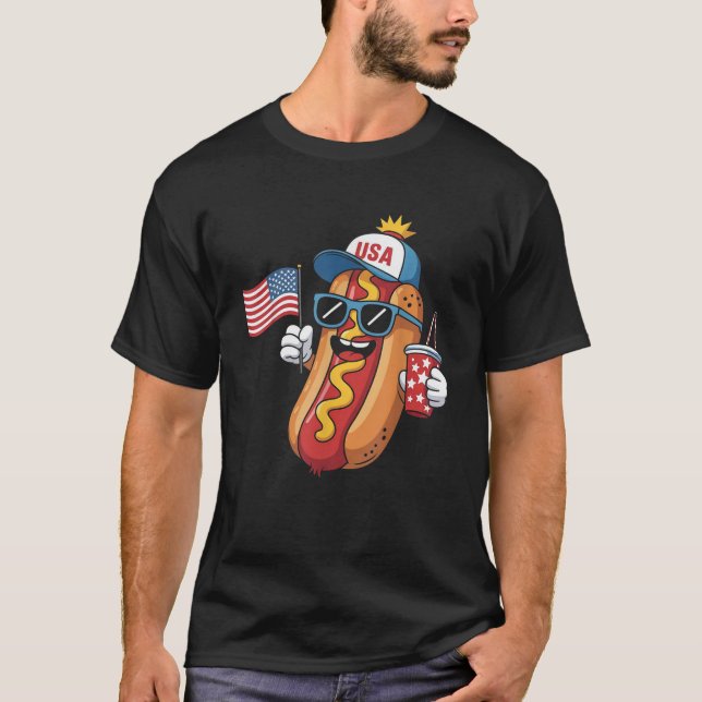 Funny Fourth of July Hotdog Patriotic USA Flag 4th T-Shirt (Front)