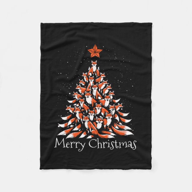 Funny Fox Christmas Tree Foxes Xmas  Fleece Blanket (Front)