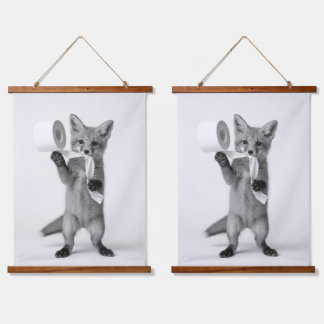 Funny Fox Holding Toilet Paper Minimalist Wildlife Hanging Tapestry