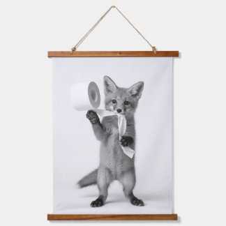 Funny Fox Holding Toilet Paper Minimalist Wildlife Hanging Tapestry