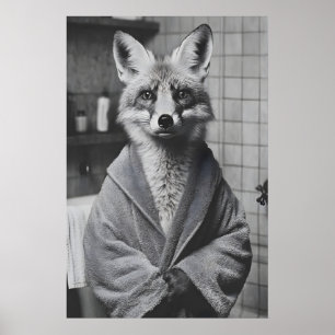 Funny Fox in Bathrobe Print, Bathroom Humor Poster