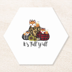 Funny Fox It's Fall Y'all Thanksgiving Animal Love Paper Coaster