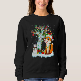Funny Fox Xmas Tree Lighting Santa Hat Fox Christm Sweatshirt