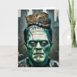 Funny Frankenstein Cat Nap Greeting Card