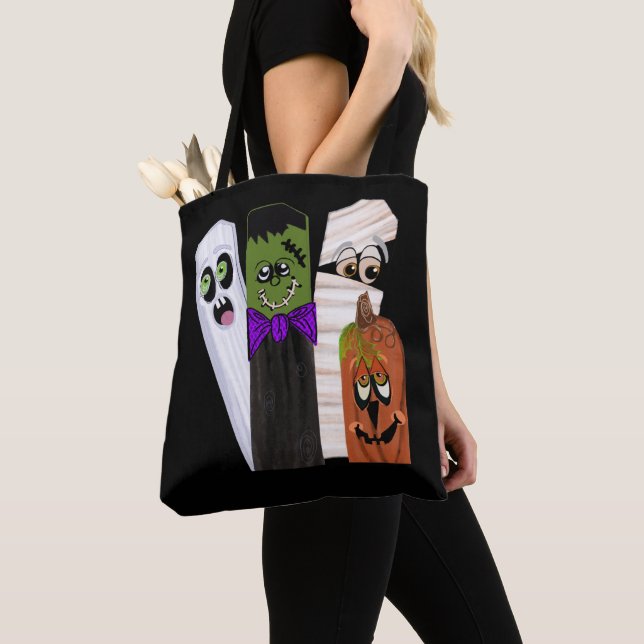 Funny Frankenstein Ghost Pumpkin Invisible Man Tote Bag (Close Up)