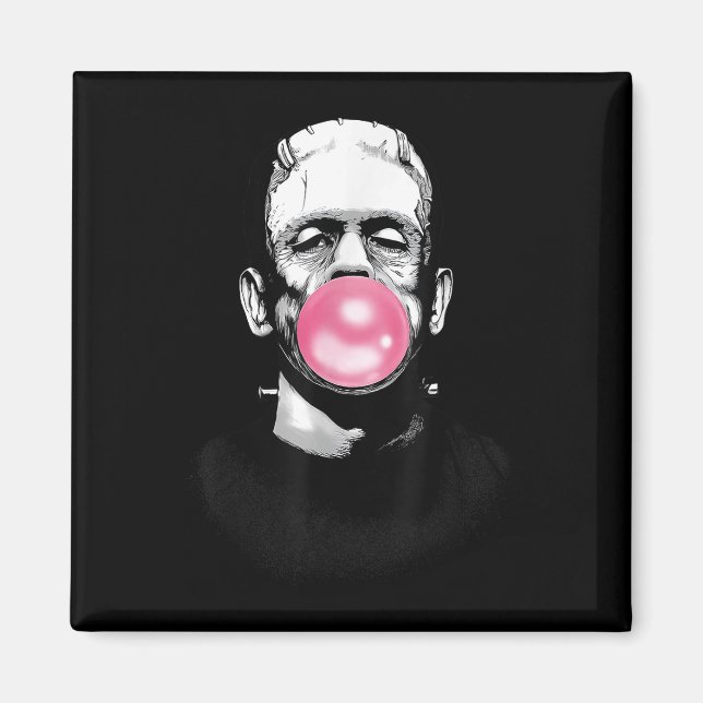 Funny Frankenstein Monster Blowing A Bubble Gum Ha Magnet (Front)