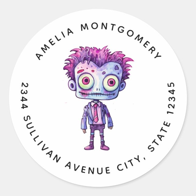Funny Frankenstein Monster Halloween Fun - Address Classic Round Sticker (Front)