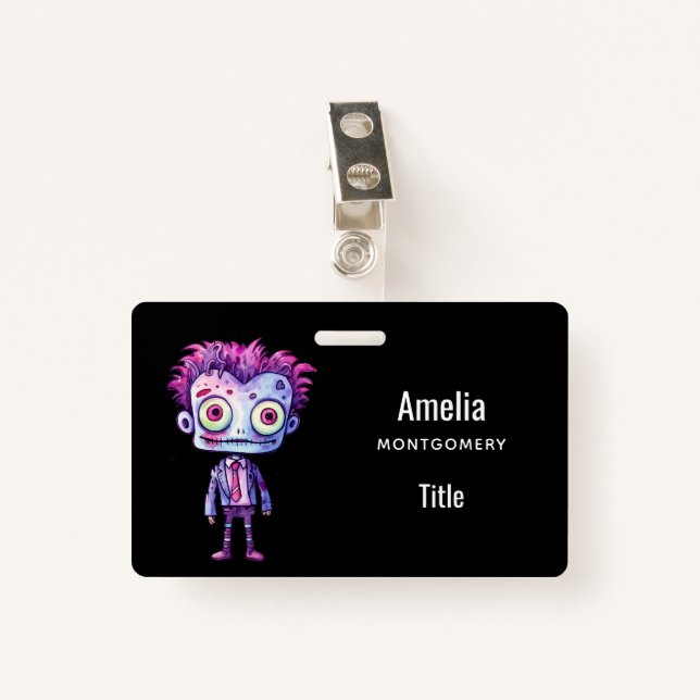 Funny Frankenstein Monster Halloween Fun ID Badge (Front with Clip)