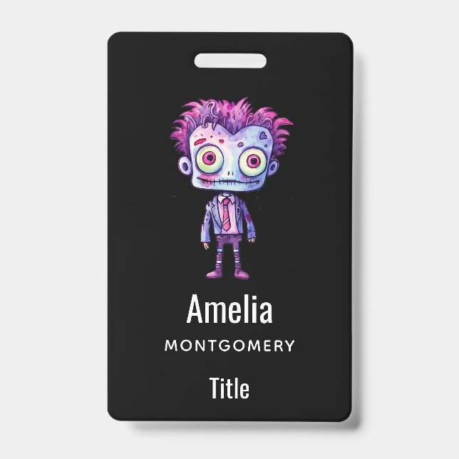 Funny Frankenstein Monster Halloween Fun ID Badge (Front)