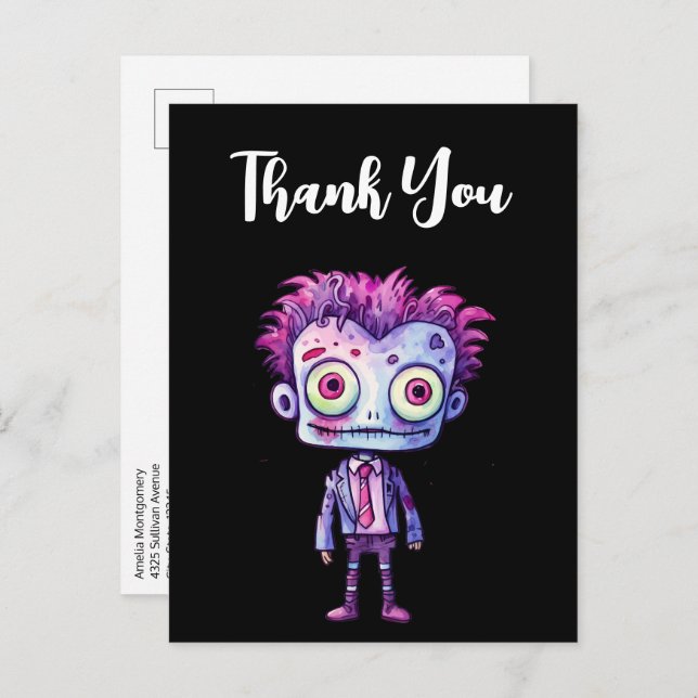Funny Frankenstein Monster Halloween Fun Thank You Postcard (Front/Back)