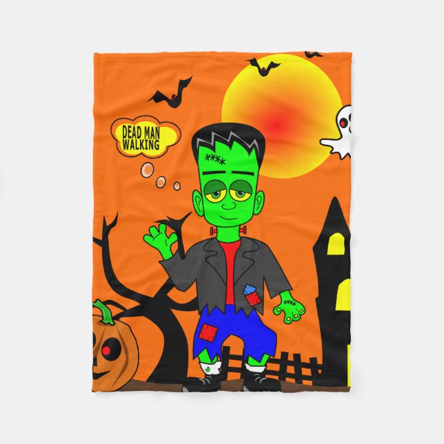 Funny Frankenstein's Monster Image Fleece Blanket (Front)