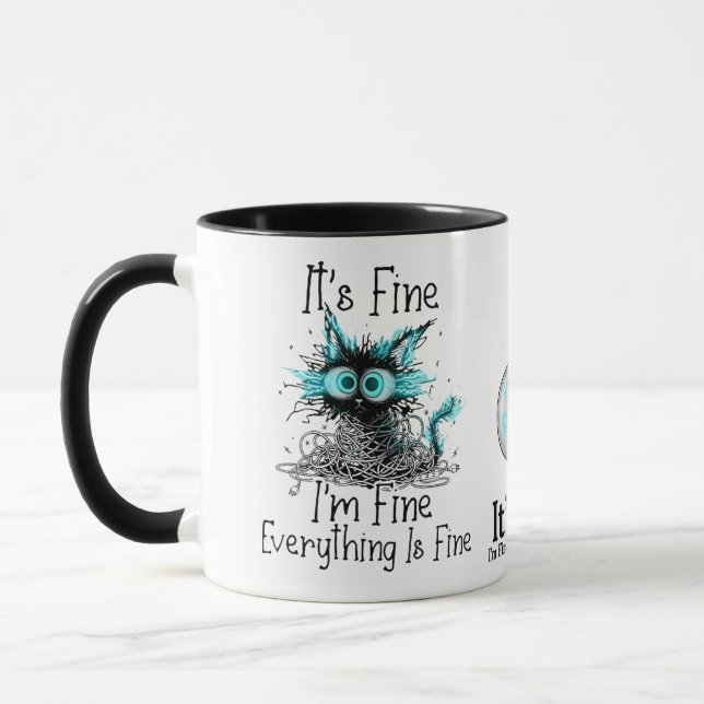 Funny Frazzled Cat Everything Is Fine Office Coffe Mug (Left)