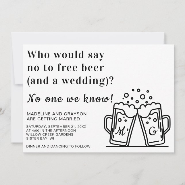 Funny Free Beer and a Wedding Invitation (Front)