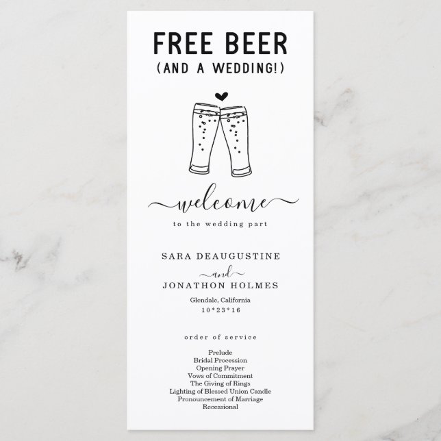 Funny Free Beer and Wedding Program Programme (Front)