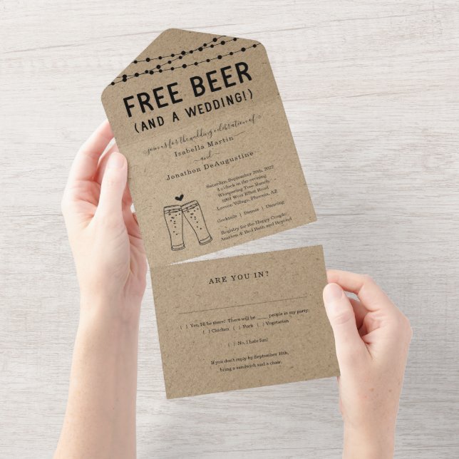 Funny Free Beer Wedding with RSVP & Registry All I In One Invitation (Tearaway)