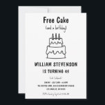 Funny Free Cake Joke Simple Quirky 45th Birthday Invitation<br><div class="desc">Ready for some laughs (and maybe some cake)? Our "Free Cake (and a Birthday)" Funny Invitation is perfect for anyone who loves a good joke and a simple, stylish design! Featuring a playful hand-drawn style in classic black and white, this invitation humorously prioritises the sweet treats, letting guests know exactly...</div>