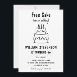 Funny Free Cake Joke Simple Quirky 66th Birthday Invitation<br><div class="desc">Ready for some laughs (and maybe some cake)? Our "Free Cake (and a Birthday)" Funny Invitation is perfect for anyone who loves a good joke and a simple, stylish design! Featuring a playful hand-drawn style in classic black and white, this invitation humorously prioritises the sweet treats, letting guests know exactly...</div>