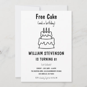 Funny Free Cake Joke Simple Quirky 81st Birthday Invitation