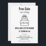 Funny Free Cake Joke Simple Quirky 86th Birthday Invitation<br><div class="desc">Ready for some laughs (and maybe some cake)? Our "Free Cake (and a Birthday)" Funny Invitation is perfect for anyone who loves a good joke and a simple, stylish design! Featuring a playful hand-drawn style in classic black and white, this invitation humorously prioritises the sweet treats, letting guests know exactly...</div>