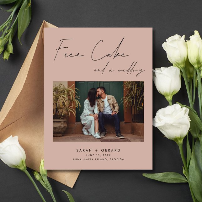 Funny Free Cake Wedding Photo Save the Date Announcement Postcard (Funny Free Cake Wedding Photo Save the Date Announcement Postcard)