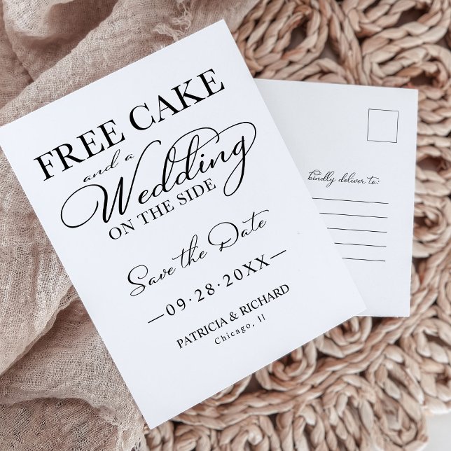 Funny Free Cake Wedding Save The Date Postcard (Creator Uploaded)