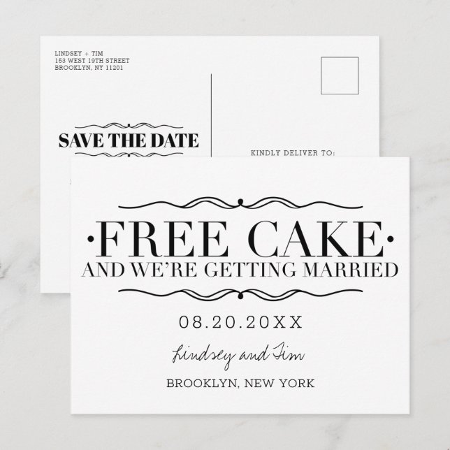Funny Free Cake Wedding Save the Dates Announcement Postcard (Front/Back)