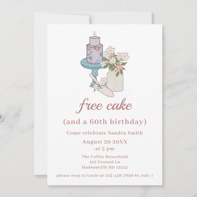 Funny Free Cake Womens 60th Birthday Invitation (Front)
