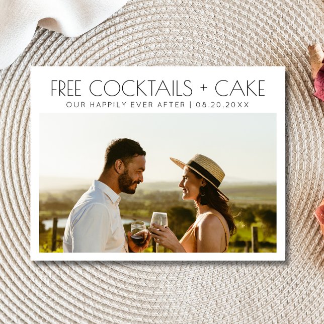 Funny Free Cocktails Cake Wedding Save the Date Announcement Postcard (Funny Free Cocktails Cake Wedding Save the Date Postcard)