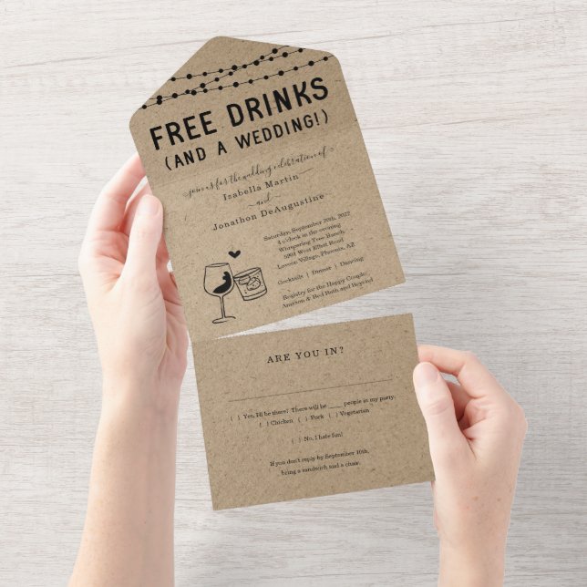 Funny Free Drink Wedding with RSVP & Registry All In One Invitation (Tearaway)