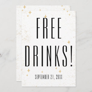 Funny Free Drinks Gold Sparkle Wedding  Save The Date