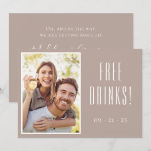Funny Free Drinks Photo Beige Wedding Save The Date