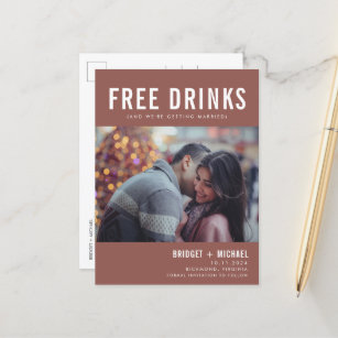 Funny Free Drinks Photo Rust Wedding Save The Date Announcement Postcard