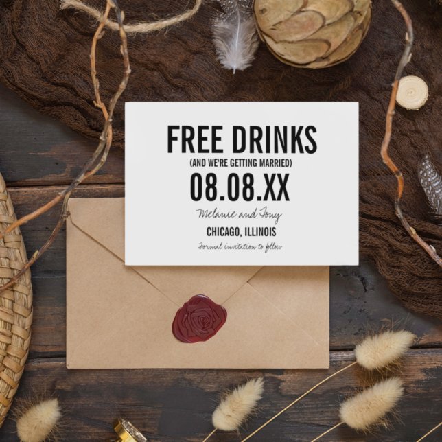 Funny Free Drinks Photo Vertical Save the Dates Save The Date (Creator Uploaded)
