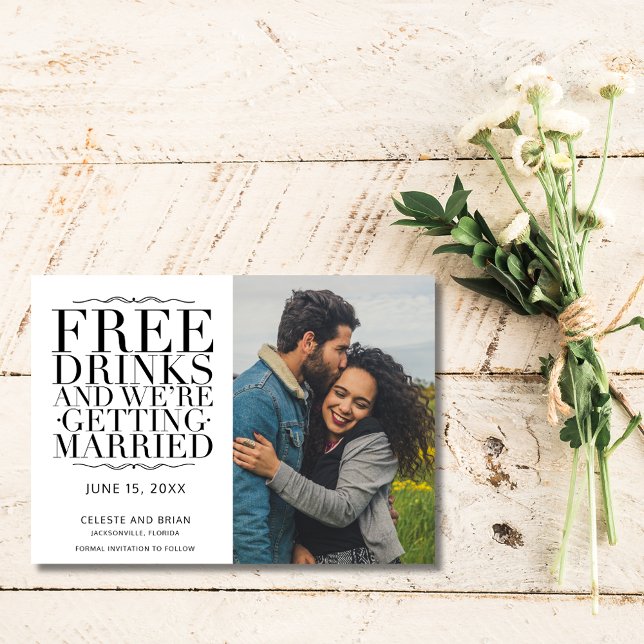 Funny Free Drinks Photo Wedding Save the Date (Funny Free Drinks Photo Wedding Save the Date)
