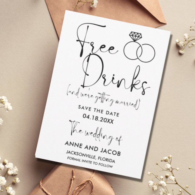 Funny Free Drinks Photo Wedding Save the Date (Creator Uploaded)